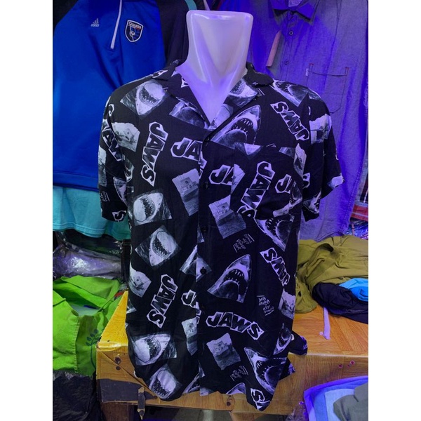 HnM Kemeja Hawai / Pantai Full Print Jaws Kualitas Terbaik Dan Murah Meriah