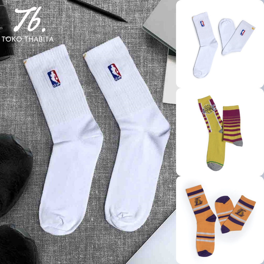 Toko Thabita Kaos Kaki Basket NBA Lakers Pria Dewasa Oldschool Bahan Katun Spandex