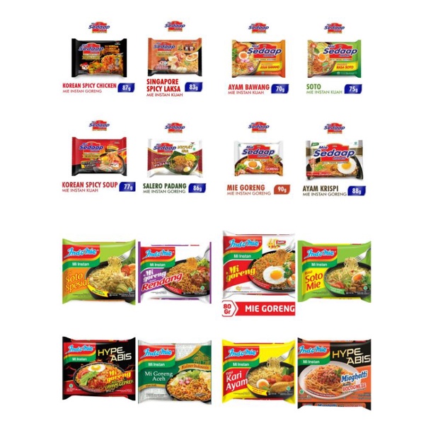 

Mie Indomie/Mie Sedap Goreng & Kuah (Berbagai Varian)