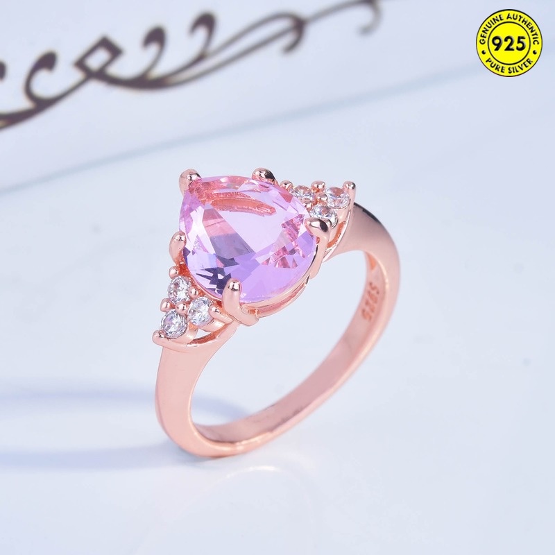 Cincin Berlian Warna Rose Gold Model Water Drop Pear