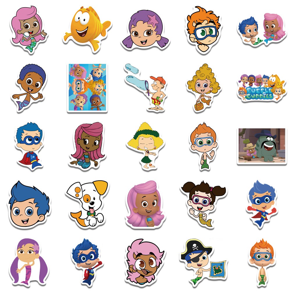 50pcs Bubble Guppies Cartoon Stickers Children's Enlightenment Toy Decals DIY Laptop Luggage Fridge Notebook Sticker