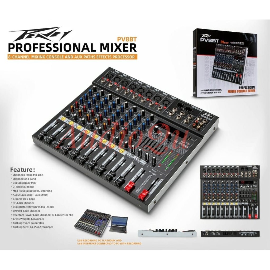Mixer Audio PEAVEY PV 8BT/ PV8BT/ PV 8 BT USB Bluetooth Soundcard PC