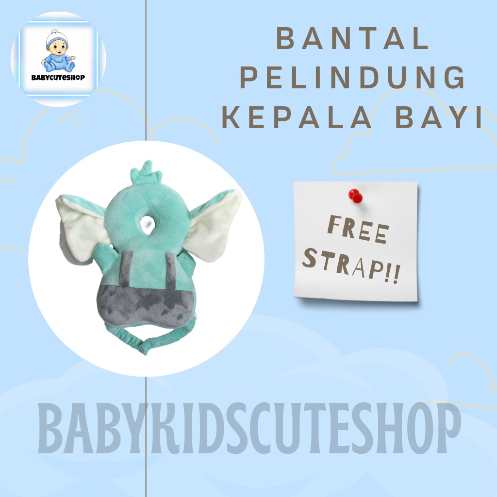 ( FREE STRAP ) Bantal Pelindung Kepala Bayi Gajah Tosca | Pelindung Kepala Bayi | Head Neck Pillow Pad