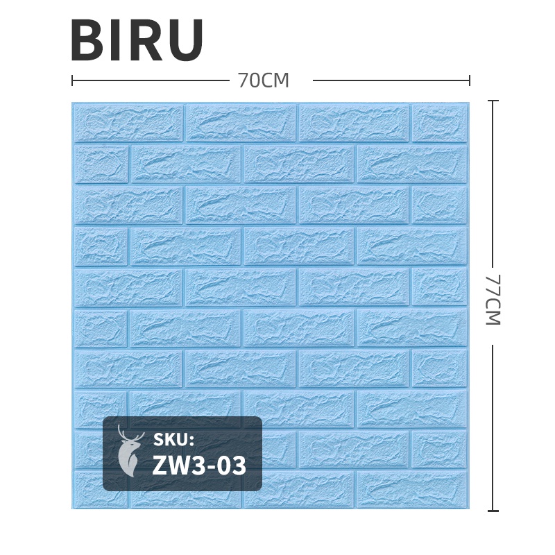 Wallpaper Dinding Foam 3D Motif Batu Bata Walpaper Stiker Dinding Dekorasi Kamar Murah 3dWalpaper 70 x 77 cm High Quality Guarantee-Z303-PROMO BIRU 3MM