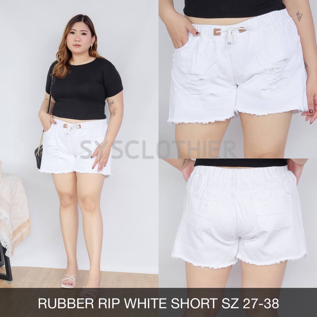 CELANA JEANS WANITA RUBBER WHITE DESTROY SHORT