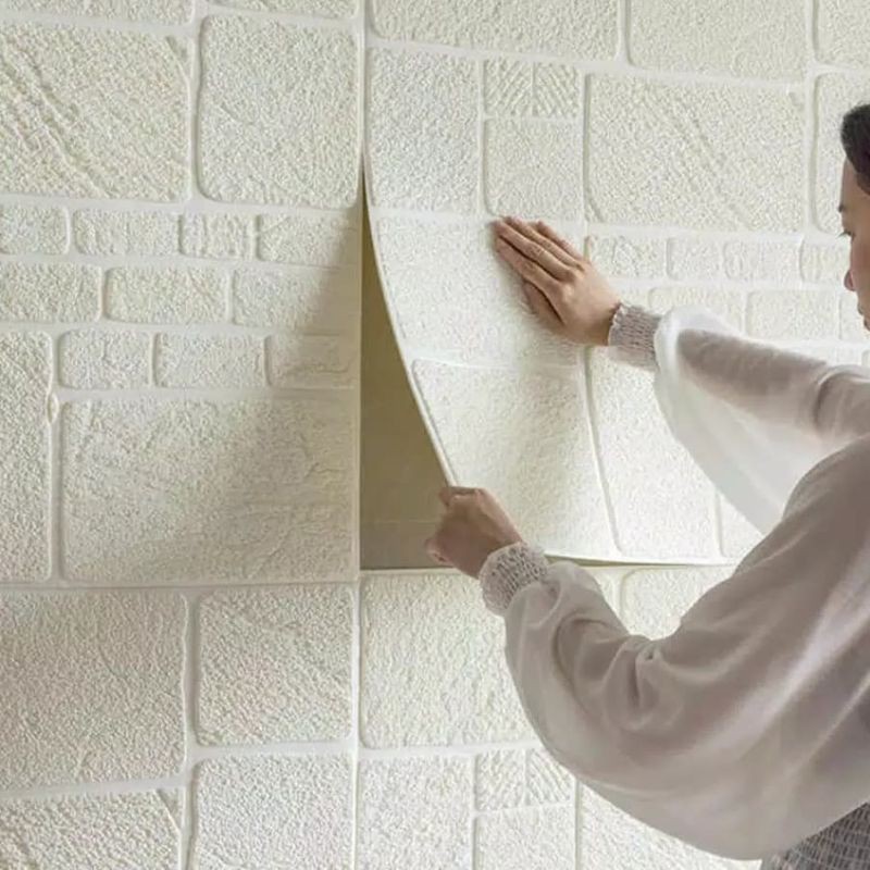 wallpaper foam premium 3D motif batu alam putih permukaan timbul