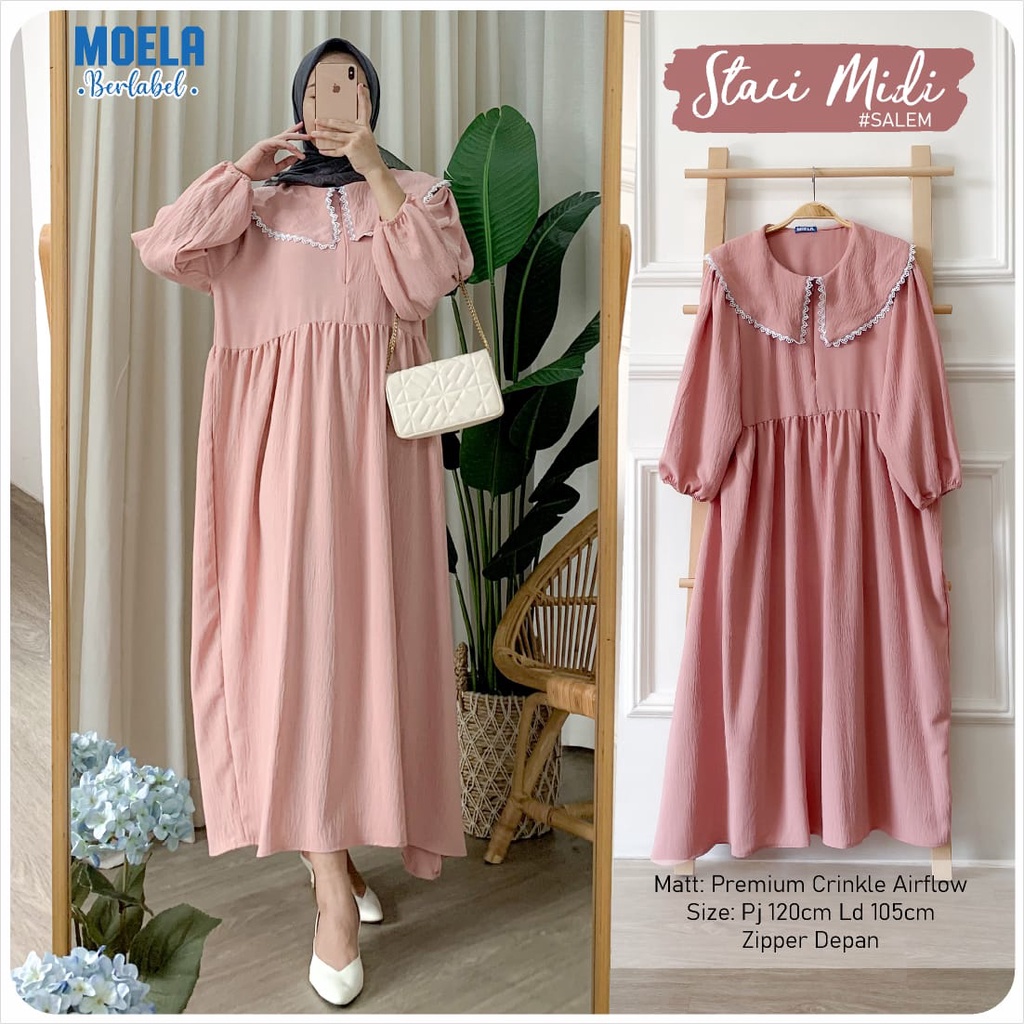 MIDI ld 105 BY ORI MOELA STACI MARITA bahan premium rayon crinkle dress MUSLIM #2 zipper depan berke