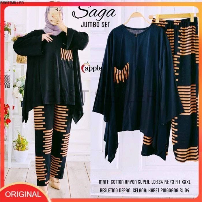 Saga Set Jumbo - One Set Jumbo Waka Waka  Setelan Wanita Rayon Premium Set Celana Panjang Tie Dye Kekinian LD 130 cm