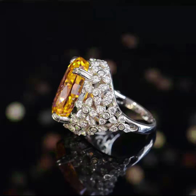 Cincin Pernikahan Hias Berlian Imitasi Warna Kuning Gaya Eropaamerikamewah Adjustable Untuk Wanita