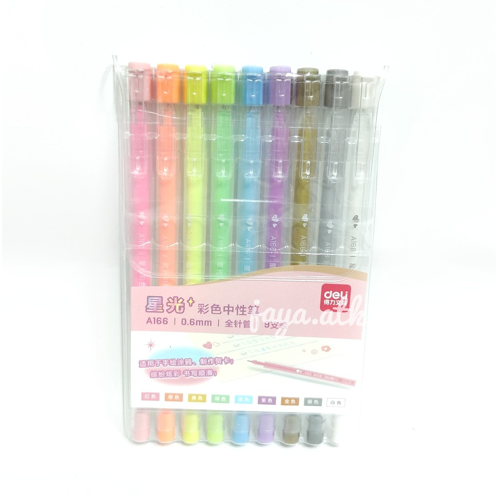 PULPEN GEL WARNA WARNI PASTEL UJUNG LANCIP 0.6 MM DELI A166 COLOURFUL GEL PEN SET ISI 9 BALLPOINT