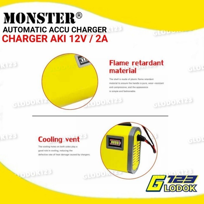 Charger Aki 12V 2A Motor Mobil Charger Portable