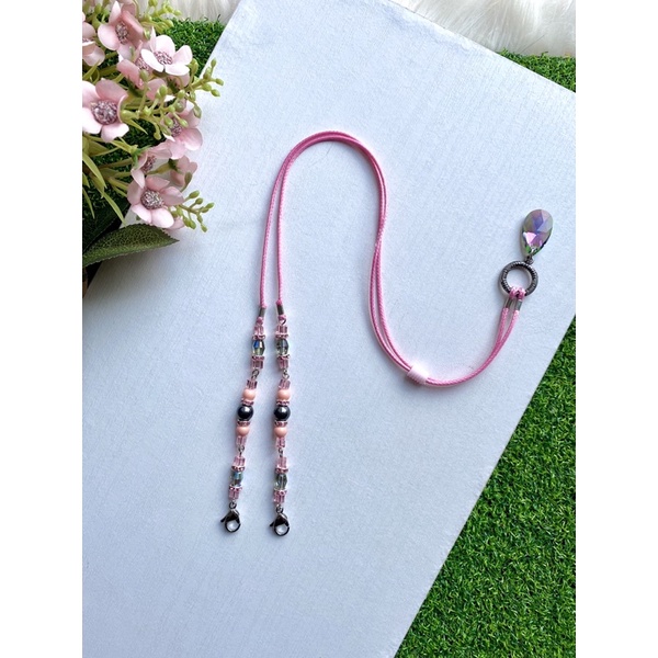 kalung tali masker swarovski 2in1 “Pink”