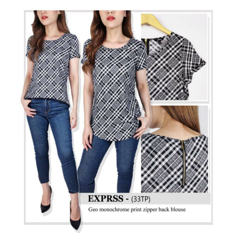 Express geo zipper blouse