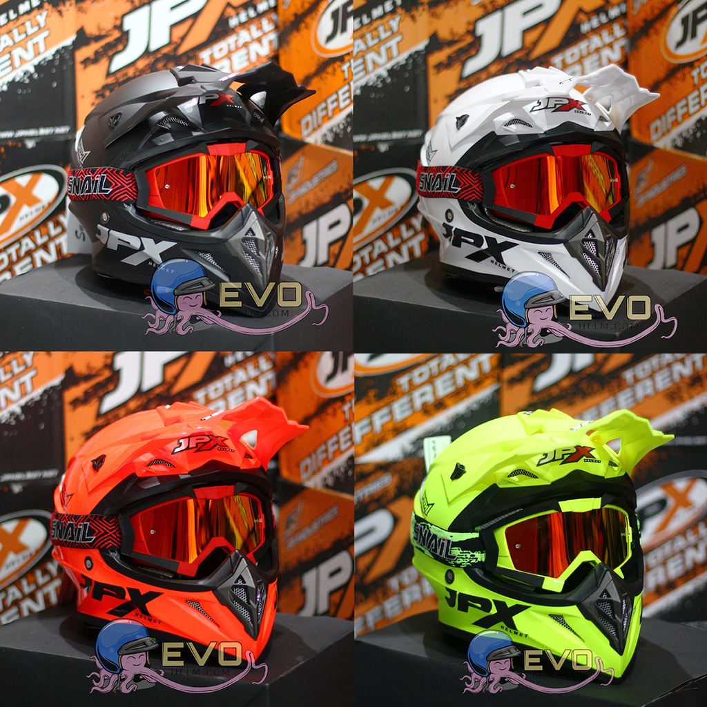 PROMO HELM JPX CROSS SOLID + GOGGLE SNAIL MX30 ORIGINAL HELM JPX SOLID JPX POLOS HELM CROSS POLOS HITAM DOFF PUTIH YELLOW JPX POLOS