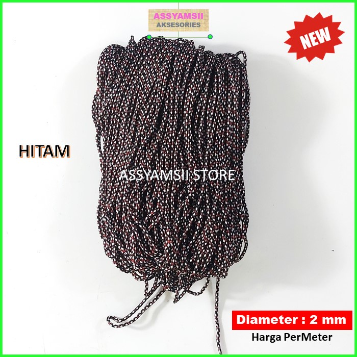 Tali Prusik Kecil Paracord Motif Terbaru Murah Gelang Strap Masker Kalung Tenda Aksesoris Tas Dompet-HITAM