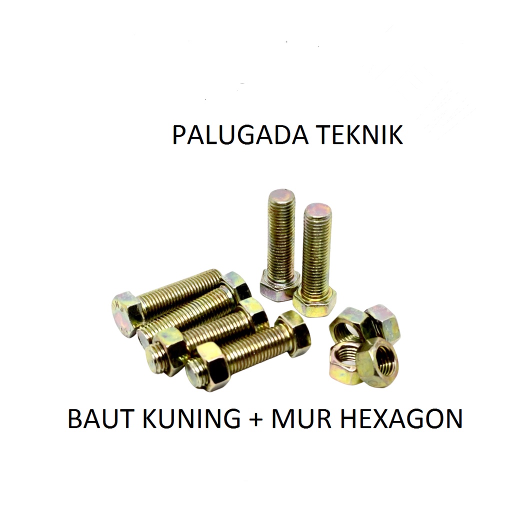 10 PCS Baut Mur Rak Siku Lubang Besi M8X20 Kuning Kunci 12 Panjang 2cm / Mur Baut M 8 x 20 mm