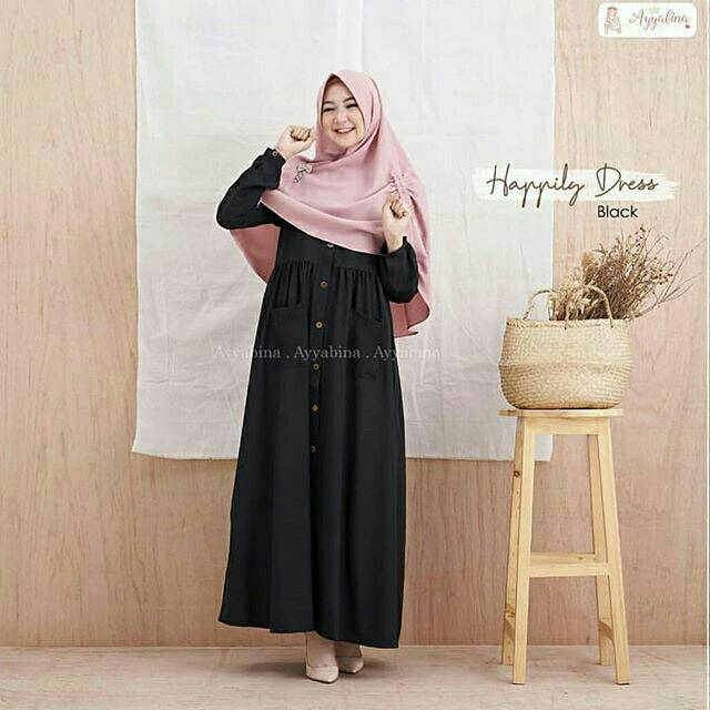 Happily Syar'i (Dress + Khimar)-DRESS MUSLIM - fashion wanita- baju wanita-baju gamis -dress - gamis