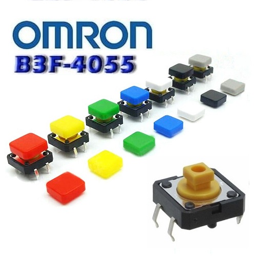 BA-22-B3F-4055-S Omron Tact Switch 12x12x7.3  + Tutup Keycap Tactile Kotak Warna Warni