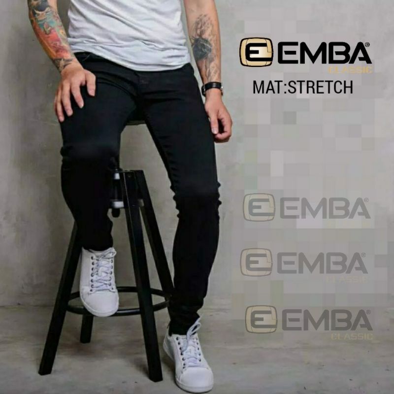 CELANA PANJANG PRIA SLIMFIT SOFT JEANS HITAM ORIGINAL EMBA 27-38