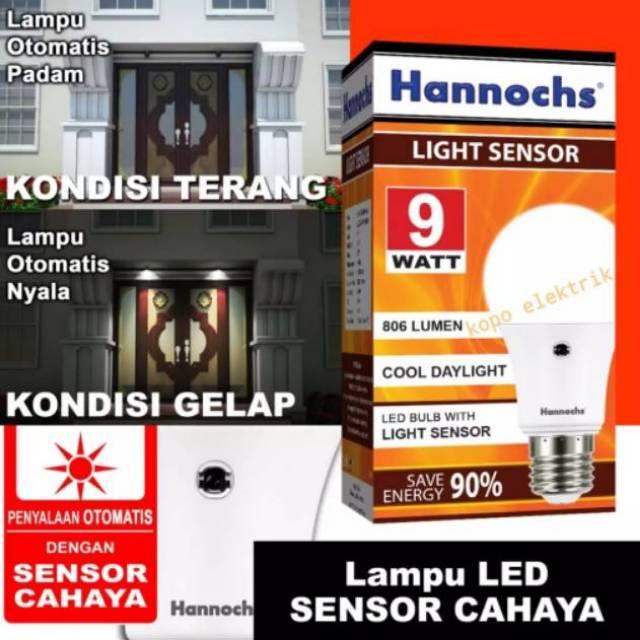 Lampu Sensor Cahaya Otomatis Hannochs 9w