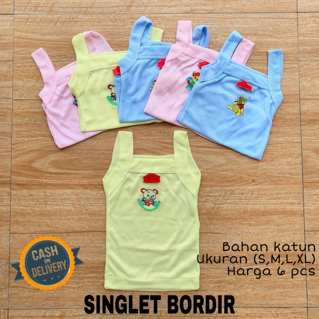 1 LUSIN (12 pcs) Singlet bayi BORDIR perlengkapan bayi lahir