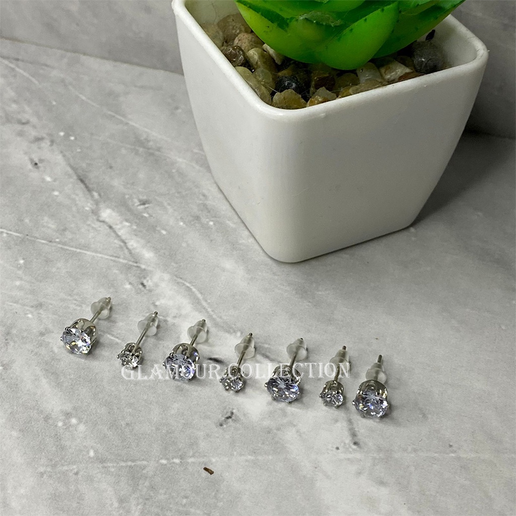 [COD] 1Pcs Anting Tusuk Telinga Pria Model Berlian Putih -Perlu Lubang Tindik