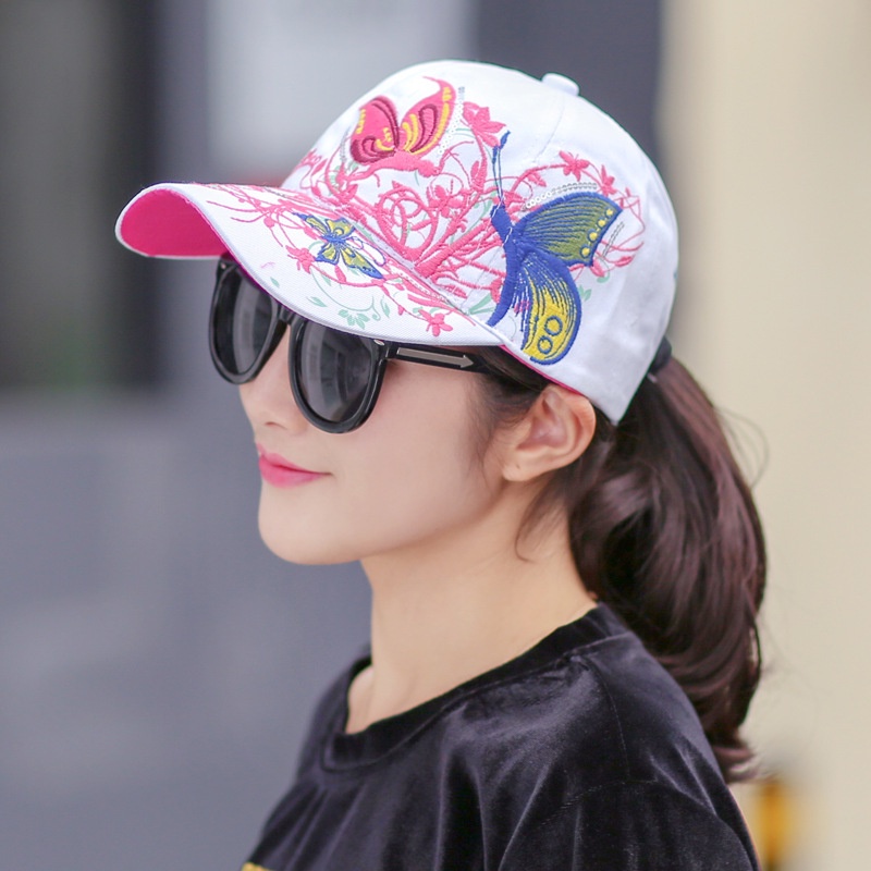 Topi baseball Pelindung Matahari Motif Bordir Kupu-Kupu Bunga Gaya retro Untuk Wanita