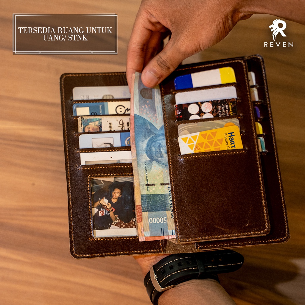 Dompet Branded Pria Cowok Panjang Bahan 100% Kulit Asli Terbaru Original Long Wallet 15 Slot Card