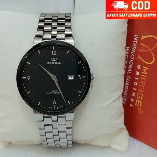 MIRAGE MA 8696 JAM TANGAN PRIA SILVER BLACK ORIGINAL
