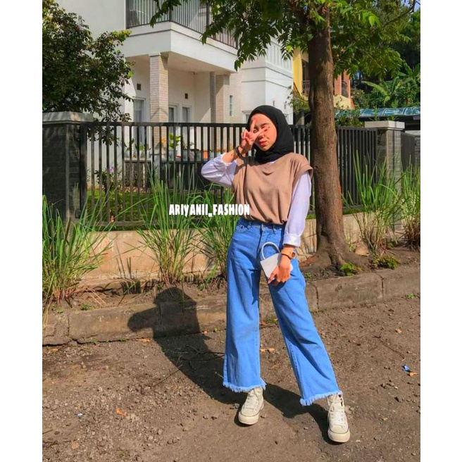 ARN - CELANA JEANS KULOT RAWIS WANITA / HIGHWAIST DENIM MURAH / BOYFRIEND POLOS PANJANG / ORIGINAL WASHED Cutbray KEKINIAN