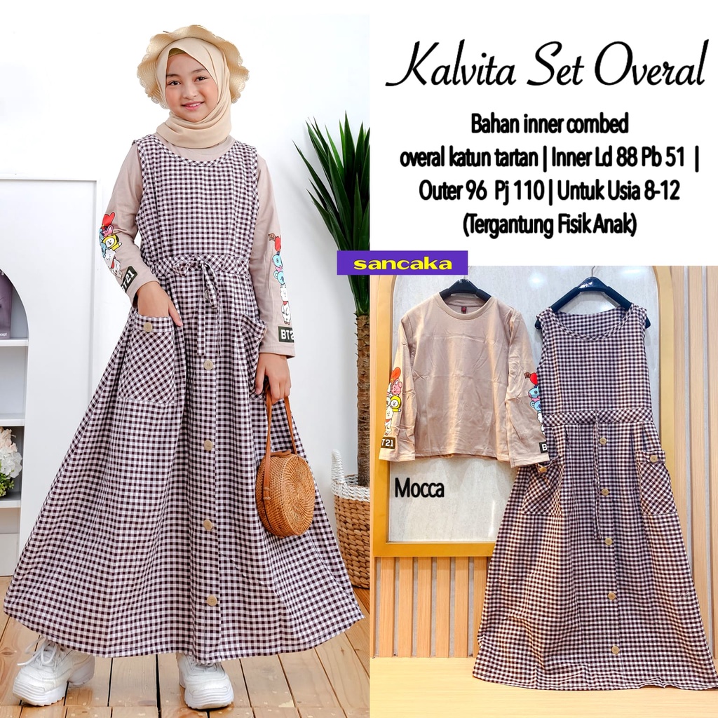 KALVITA SET OVERALL DRESS ANAK KAOS PANJANG BT21 ORI SANCAKA