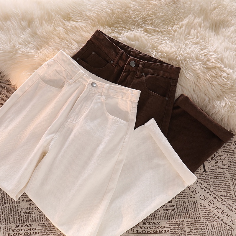 New Celana Jeans Longgar Wanita Pinggang Tinggi Coklat / Puith Korea Baru