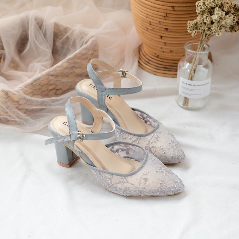 CELLENE MAURA Lace Heels / brukat heels wanita 7cm 5cm wedding shoes