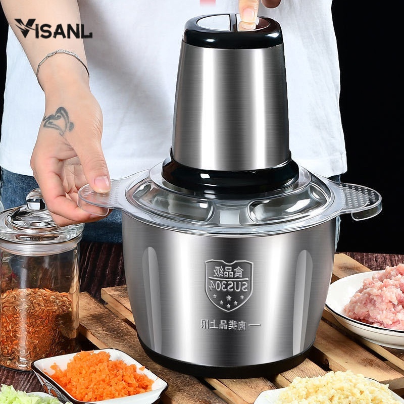 Chopper Blender Daging Penggiling Meat Blender Elektrik Stainless  2L Food Processor Stainless Steel Penggiling Daging Dan Bahan Makanan Elektrik