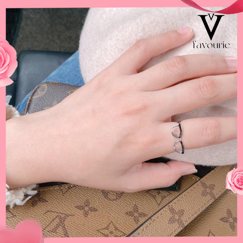 [COD]Cincin Model Terbuka Desain Kacamata Enamel Adjustable Untuk Wanita-FA