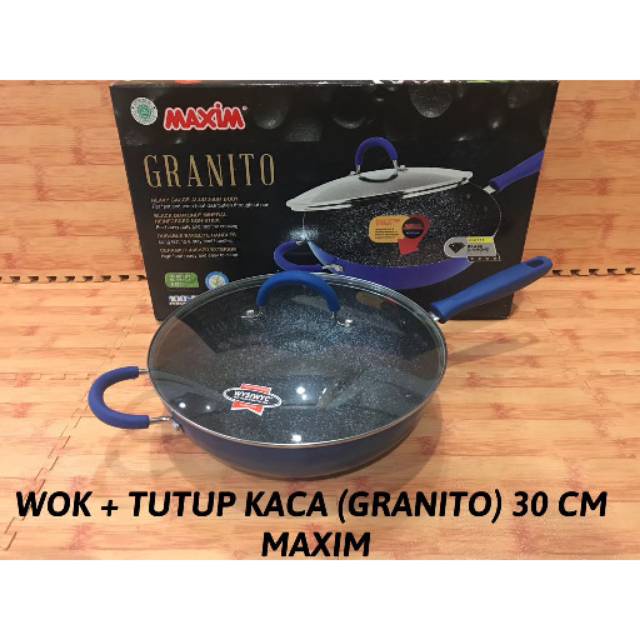 MAXIM GRANITO 30 CM WOK GRANITE CERAMIC WAJAN PENGGORENGAN TUTUP KACA