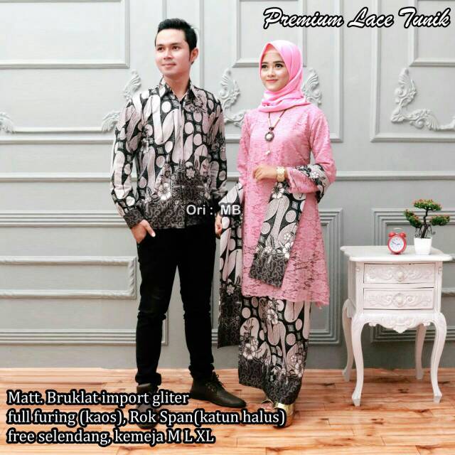 SET TUNIK Batik kondangan special broklat || couple broklat  lace tunik