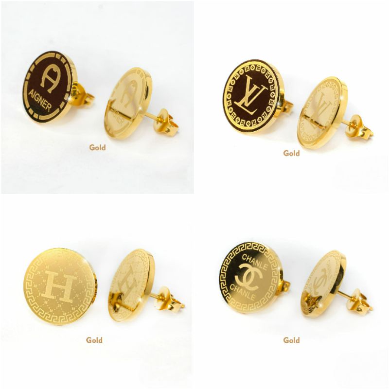 Fourfashion Anting Titanium Kotak &amp; Bulat Lapis Emas Limited Edition