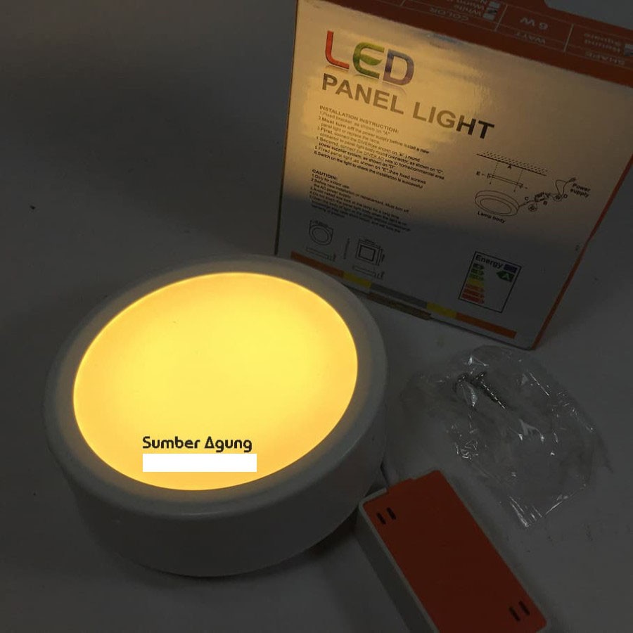 Downlight Panel LED Light Kuning Warm White Tempel 6W Round Bulat