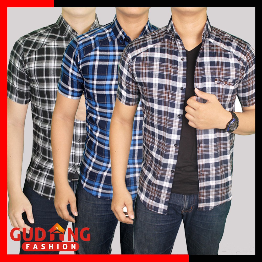 Kemeja Flannel Pria Lengan Pendek Murah Terbaru (COMB)