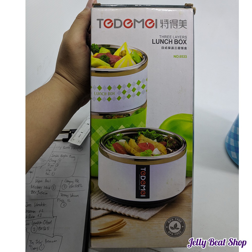 Lunchbox Tedemei Leakproof Stainless 3 Sekat / RANTANG 3 TINGKAT