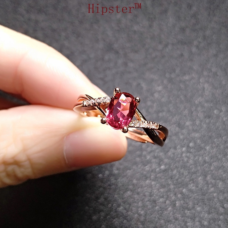 Hot Sale Light Luxury Temperament Elegant Rose Gold Inlaid Ruby Ring