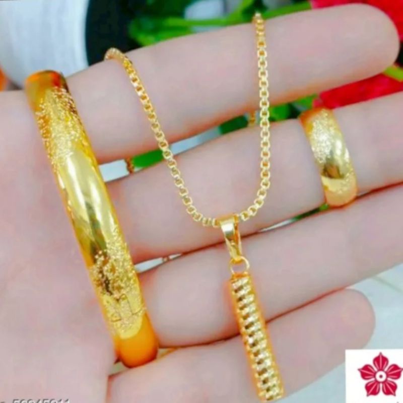 SET PERHIASAN WANITA GELANG PASIR POLOS LAPIS EMAS 24K TERBUAT DARI COIN ASLI ANTI KARAT DAN LUNTUR