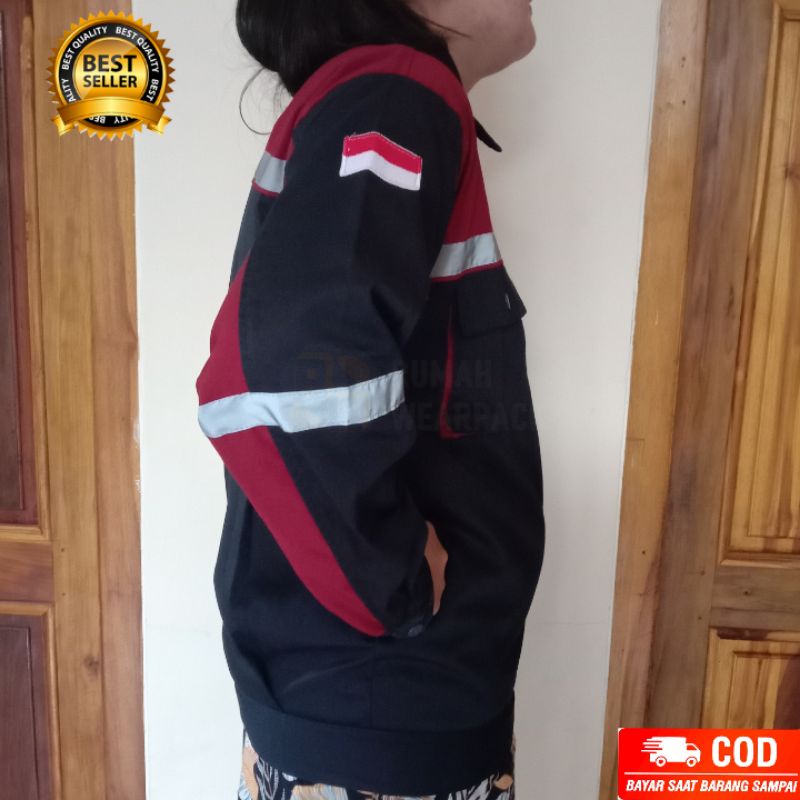 Baju Kerja/ Wearpack Proyek/ Kemeja Lapangan Atasan Navy Merah Maroon