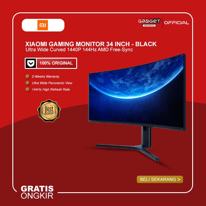 Gaming Monitor Xiaomi Ultra Wide Curved 34&quot; 1440P 144Hz AMD Free-Sync