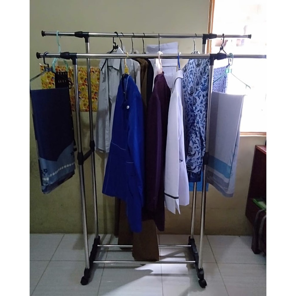 (4KG) SHENAR DOUBLE CLOTH HANGER / RAK GANTUNG 4 RODA/jemuran baju/gantungan baju