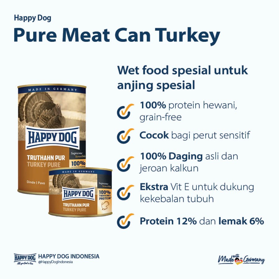 Happy Dog Makanan Anjing Basah Premium Pure Meat TURKEY Wet Food 200gr