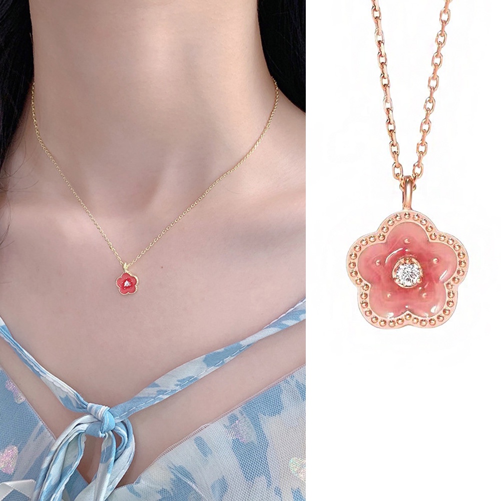 Kalung Desain Bunga Peach Blossom Warna Pink Gaya Korea Untuk Wanita