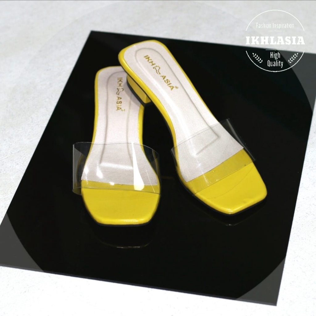 Ikhlasia Big Sale Sandal Wanita Hak Chunky Slop Mika Transparan HT69 Bisa COD