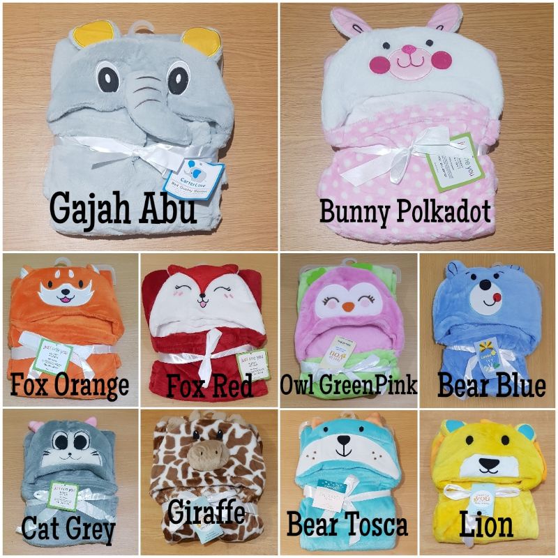 Selimut topi bayi boneka animal 3d just to you bulu lembut import